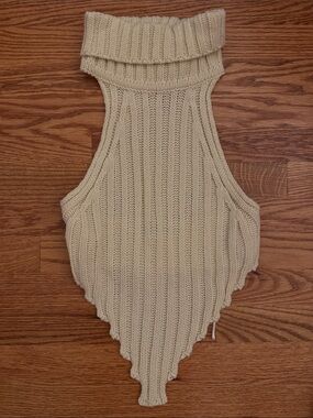 Local European Cream Rib-Knit Turtleneck Halter Top